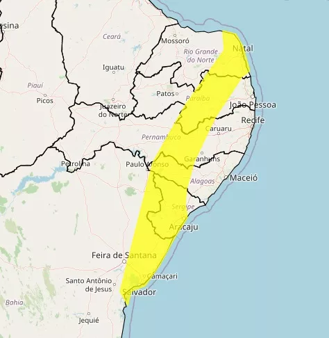 Perigo de chuva e ventos intensos para cidades alagoanas, alerta Inmet